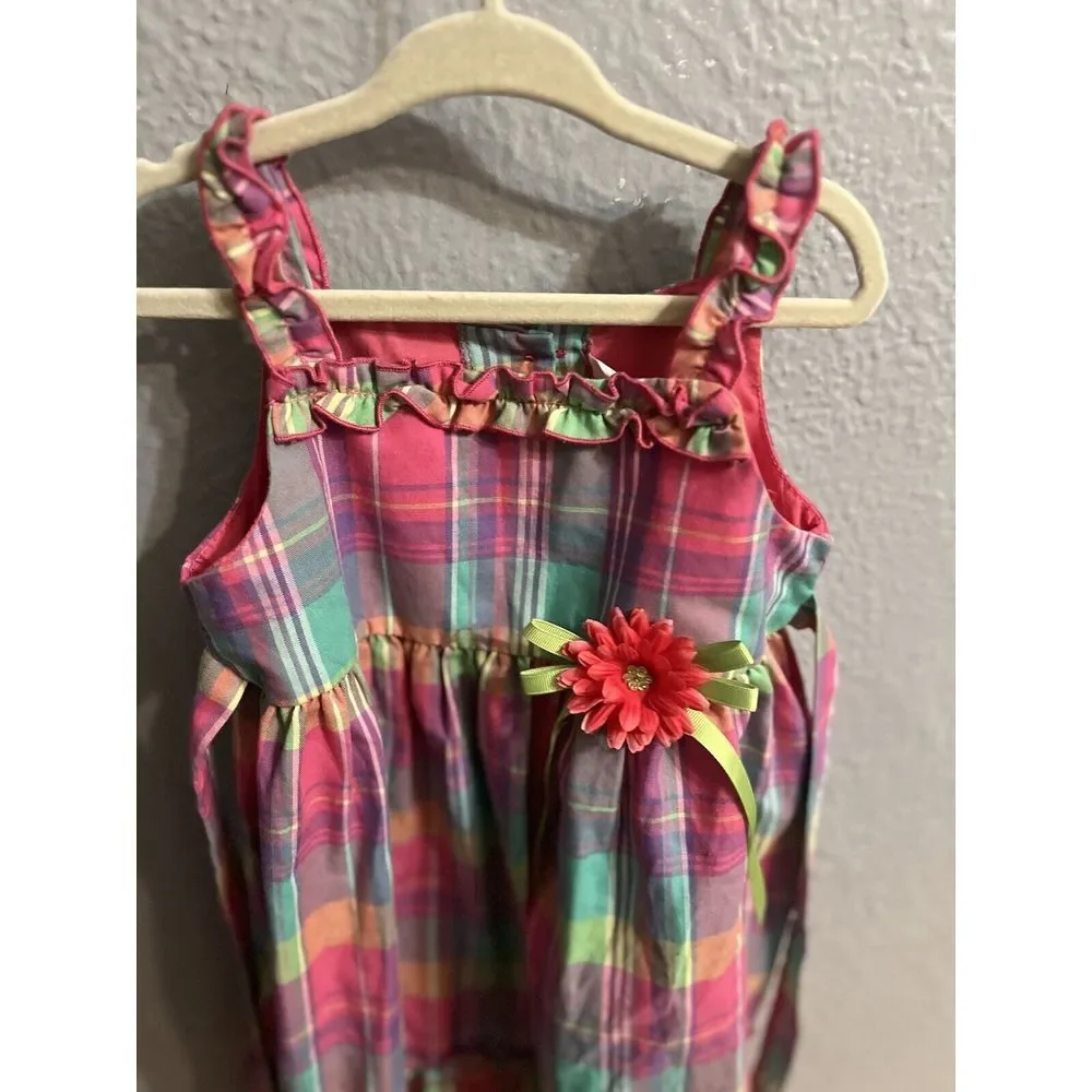 Girls sundress size 4T purple pink plaid pink purple, teal‎ green